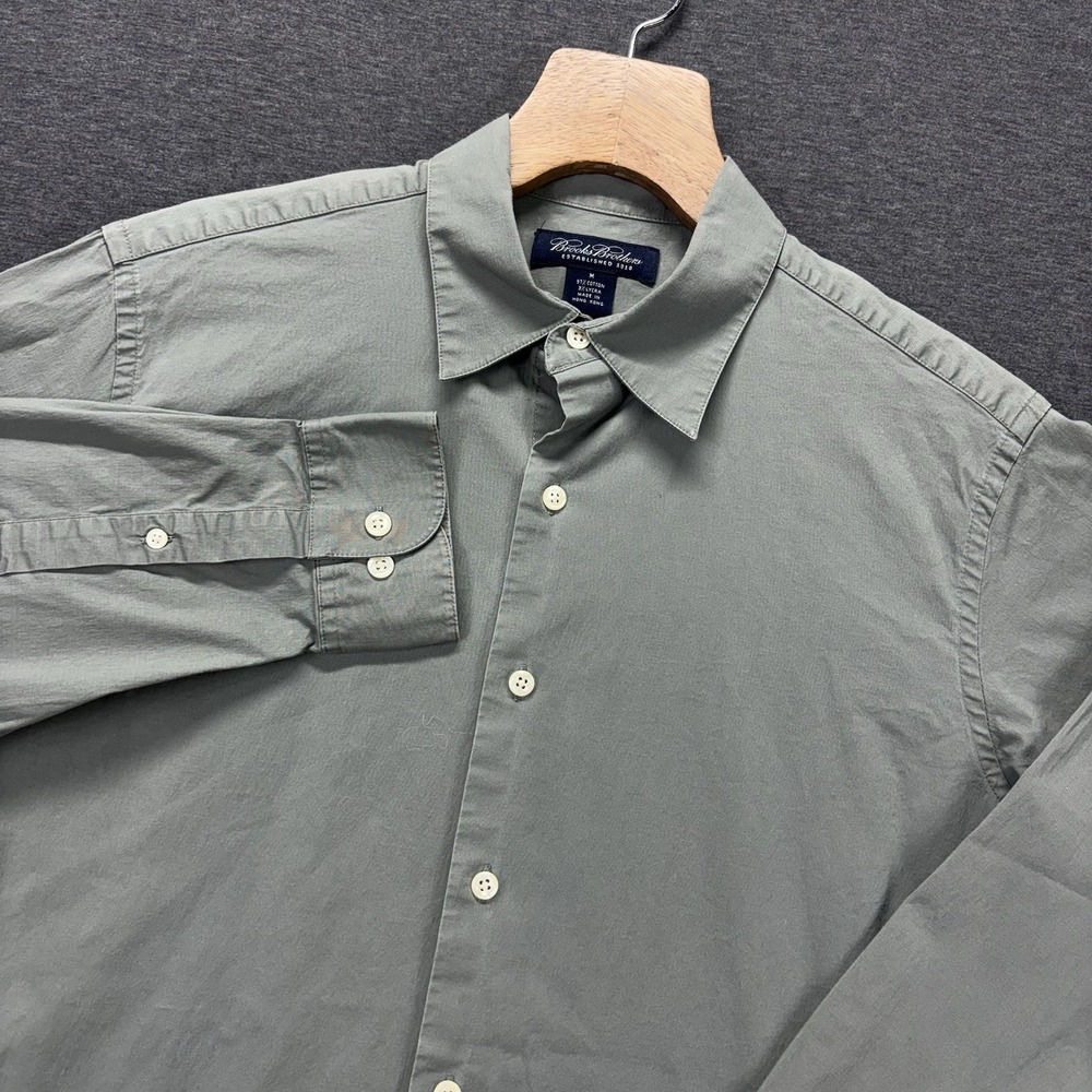 Brooks Brothers Dress Shirt Mens M Sage Green Button Up Long Sleeve Hong Kong